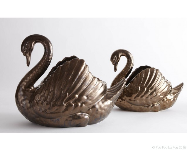 Small Metallic Swan Vase